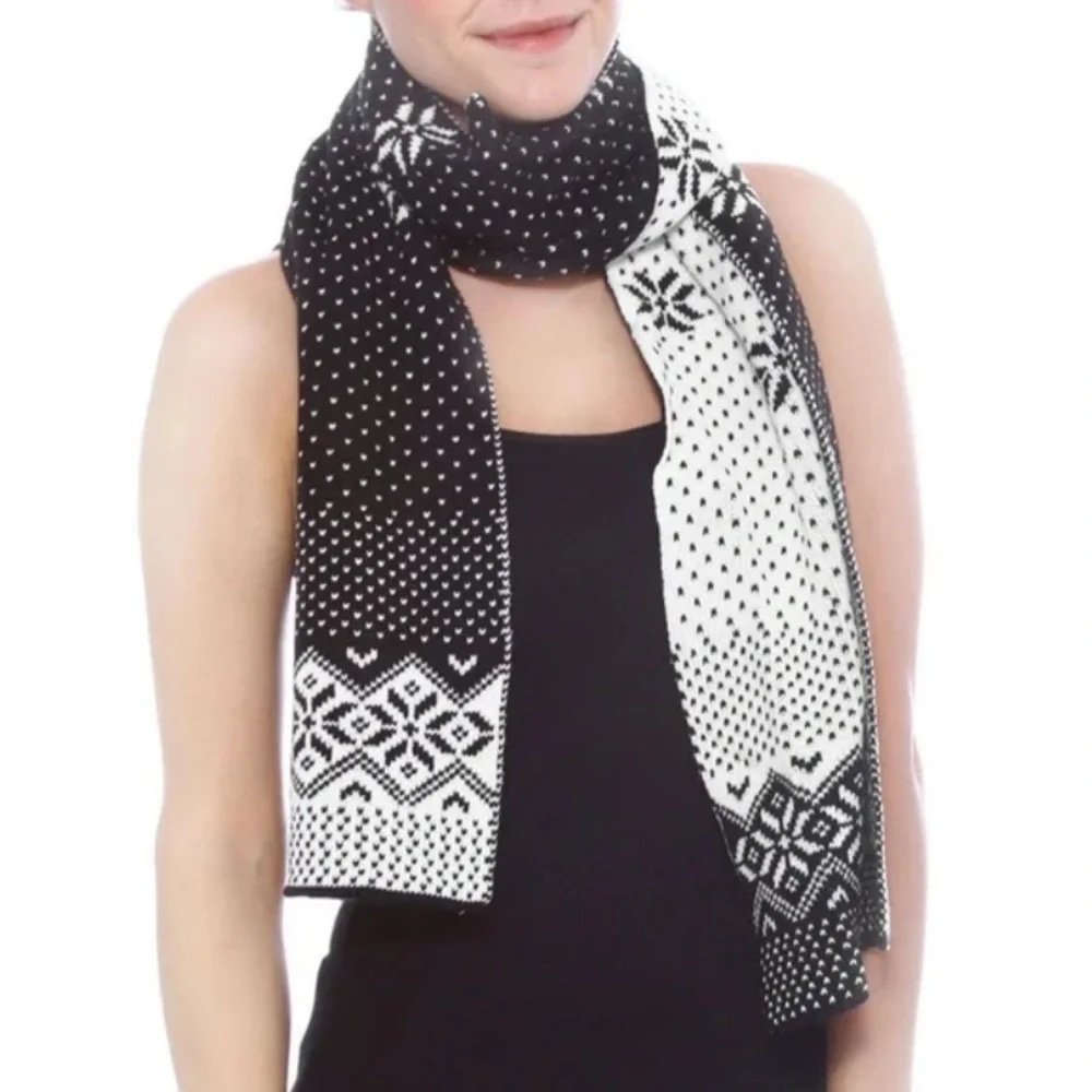 Simplicity Oversized Knit Scarf Wide Fair-Isle Long Winter Wrap Black an…